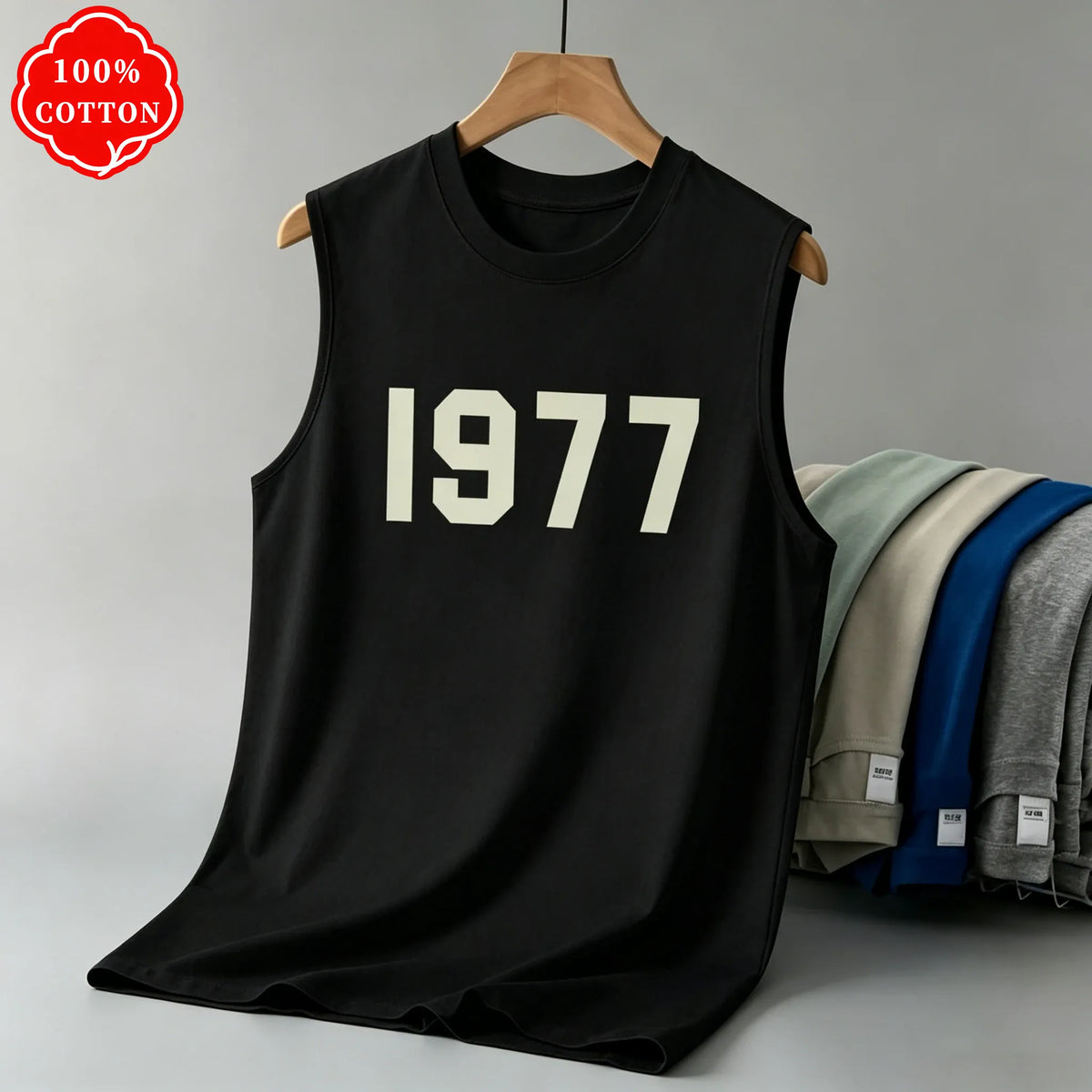 KissICON Color 1 / XL 1977 Cotton Mens Loose Sleeveless Summer Round Neck Vest