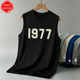 KissICON Color 1 / XL 1977 Cotton Mens Loose Sleeveless Summer Round Neck Vest