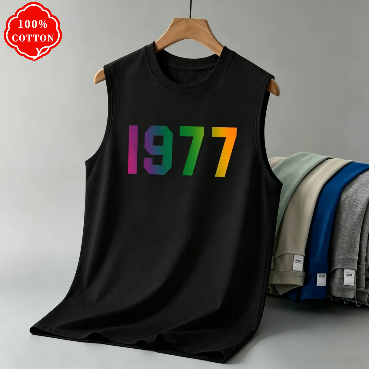 KissICON Color 2 / M 1977 Cotton Mens Loose Sleeveless Summer Round Neck Vest