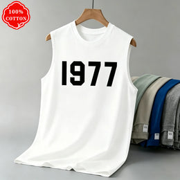 KissICON Color 3 / XXL 1977 Cotton Mens Loose Sleeveless Summer Round Neck Vest
