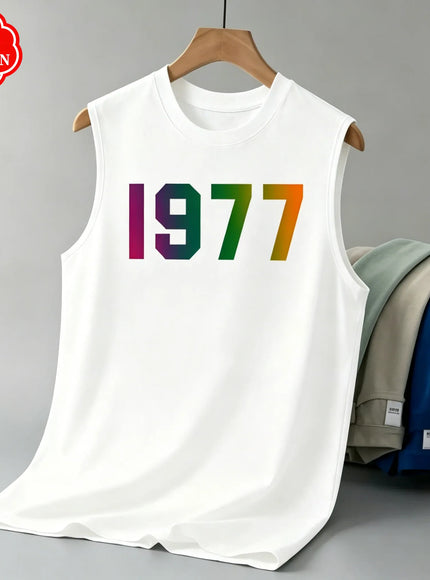 KissICON Color 4 / L 1977 Cotton Mens Loose Sleeveless Summer Round Neck Vest