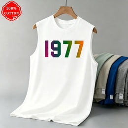 KissICON Color 4 / XL 1977 Cotton Mens Loose Sleeveless Summer Round Neck Vest