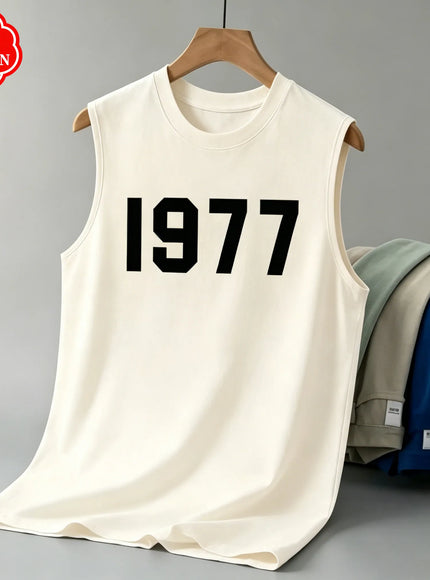 KissICON Color 5 / L 1977 Cotton Mens Loose Sleeveless Summer Round Neck Vest