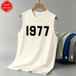 KissICON Color 5 / L 1977 Cotton Mens Loose Sleeveless Summer Round Neck Vest