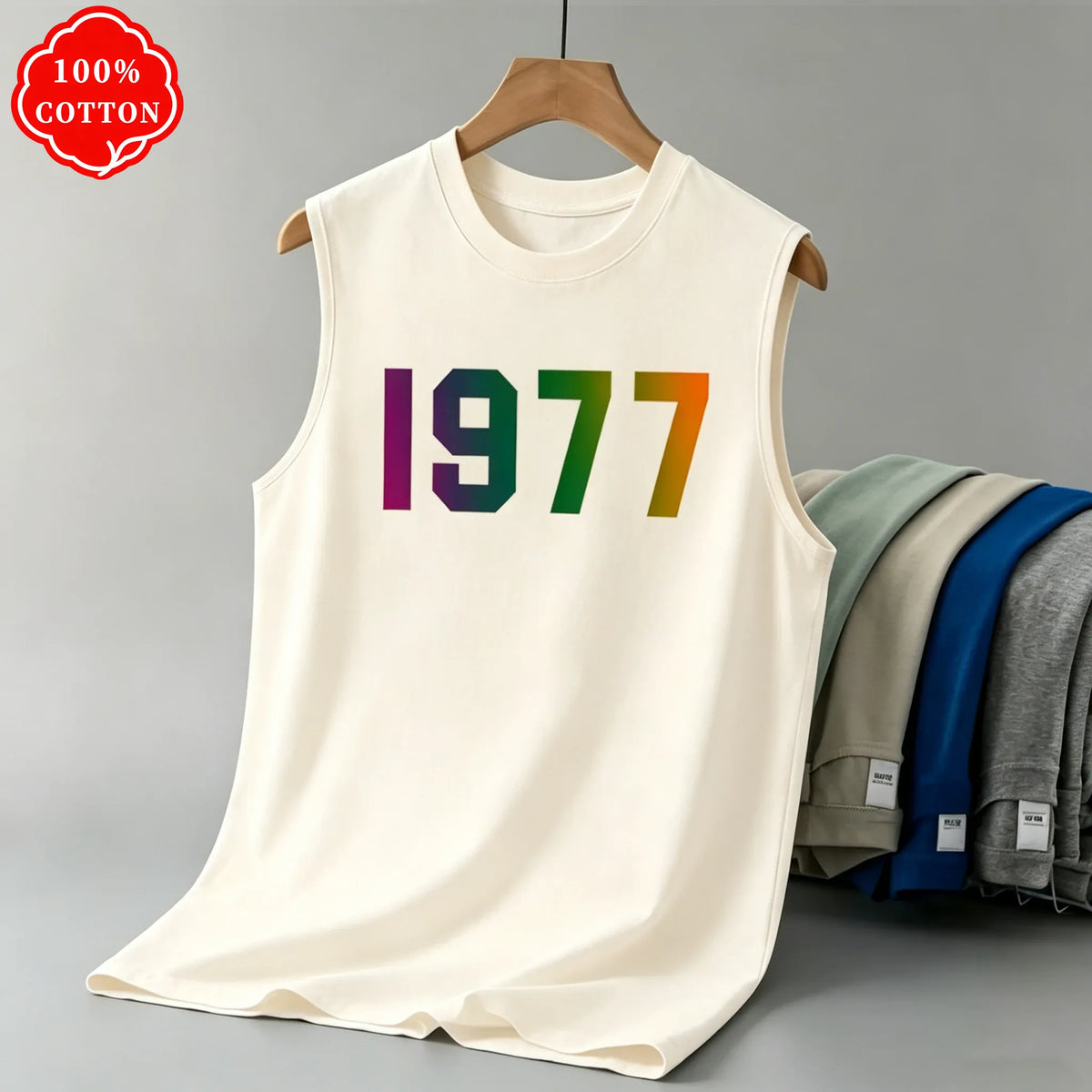 KissICON Color 6 / M 1977 Cotton Mens Loose Sleeveless Summer Round Neck Vest