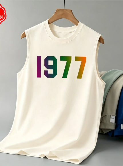 KissICON Color 6 / XXXL 1977 Cotton Mens Loose Sleeveless Summer Round Neck Vest