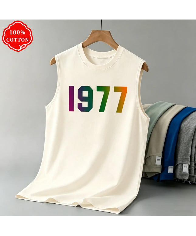 KissICON Color 6 / XXXL 1977 Cotton Mens Loose Sleeveless Summer Round Neck Vest