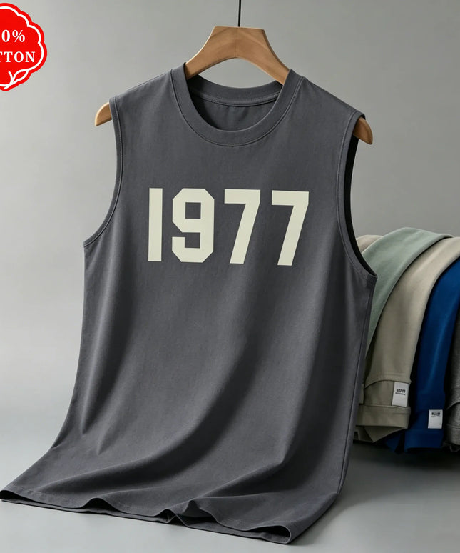 KissICON Color 7 / M 1977 Cotton Mens Loose Sleeveless Summer Round Neck Vest