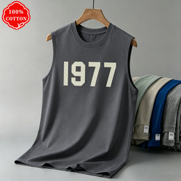 KissICON Color 7 / M 1977 Cotton Mens Loose Sleeveless Summer Round Neck Vest
