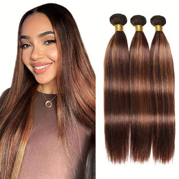 KissICON Color 7 Womens Yaki Straight Hair Extensions - Heat Resistant