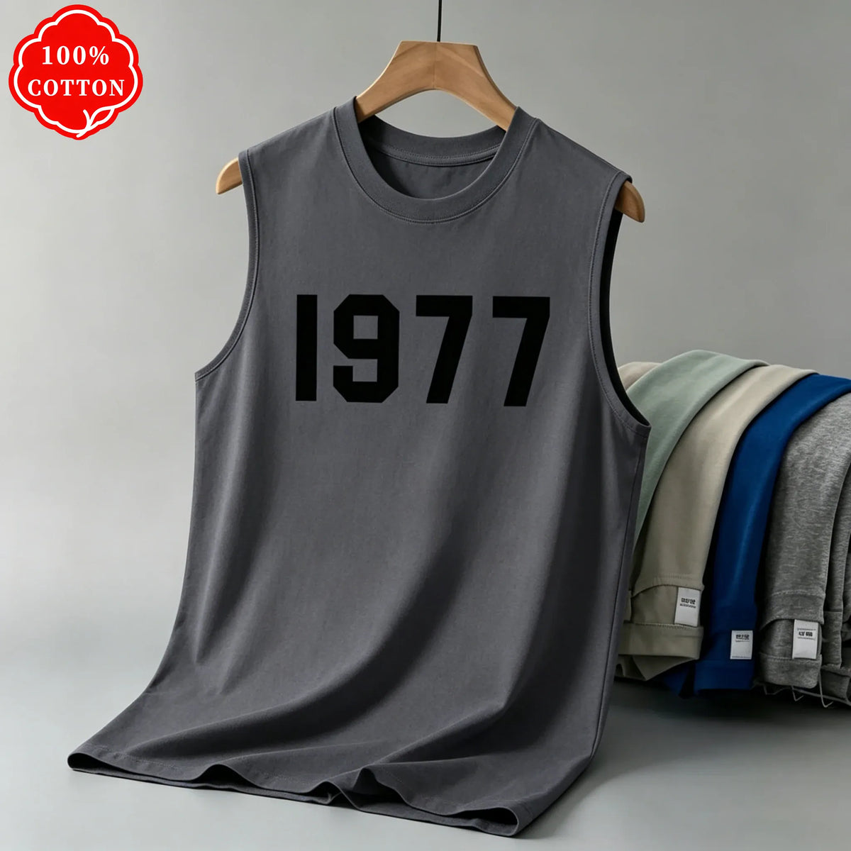 KissICON Color 8 / M 1977 Cotton Mens Loose Sleeveless Summer Round Neck Vest