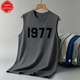 KissICON Color 8 / XL 1977 Cotton Mens Loose Sleeveless Summer Round Neck Vest