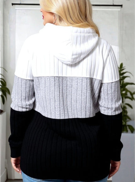 KissICON Color Block Ribbed Knit Hoodie
