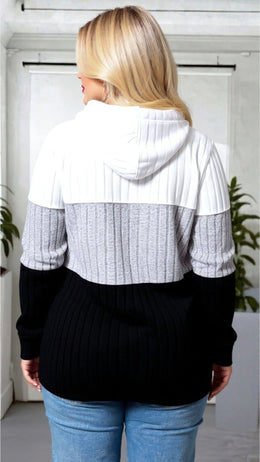 KissICON Color Block Ribbed Knit Hoodie