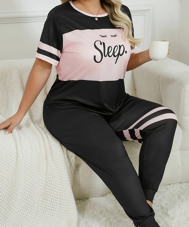 jkthpu-45 Color-blocked font size Women's pajama set with casual