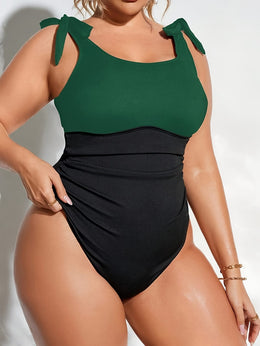 KissICON Colorblock Waist Tieshoulder Wrap Onepiece Swimsuit
