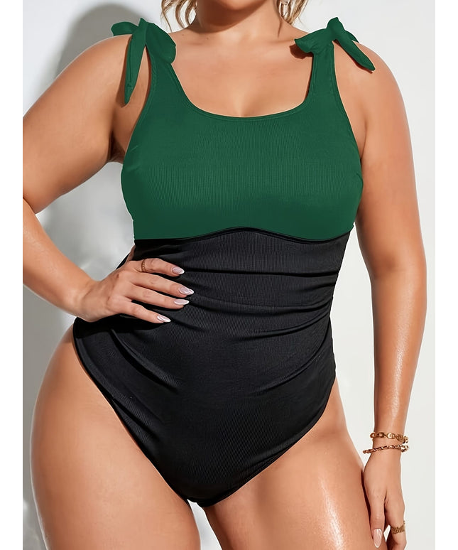 KissICON Colorblock Waist Tieshoulder Wrap Onepiece Swimsuit