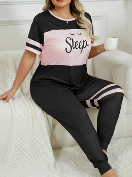 jkthpu-45 ColorBlocked Pajama Set Cozy Tshirt  Pants for Women