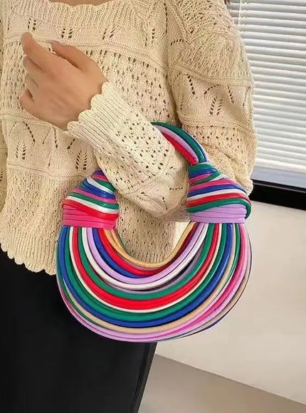 KissICON Colorful / (20cm<Max Length<30cm) Handbags Gold Designer Brand Handwoven Noodle Bags