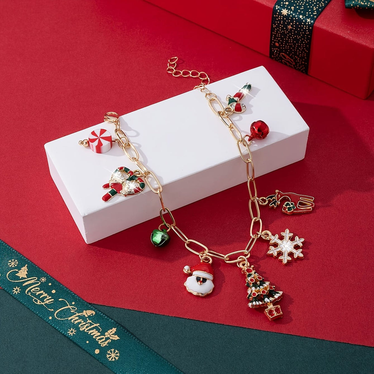 KissICON Colorful Cute Christmas Charm Bracelet – Festive Tree Snowflake