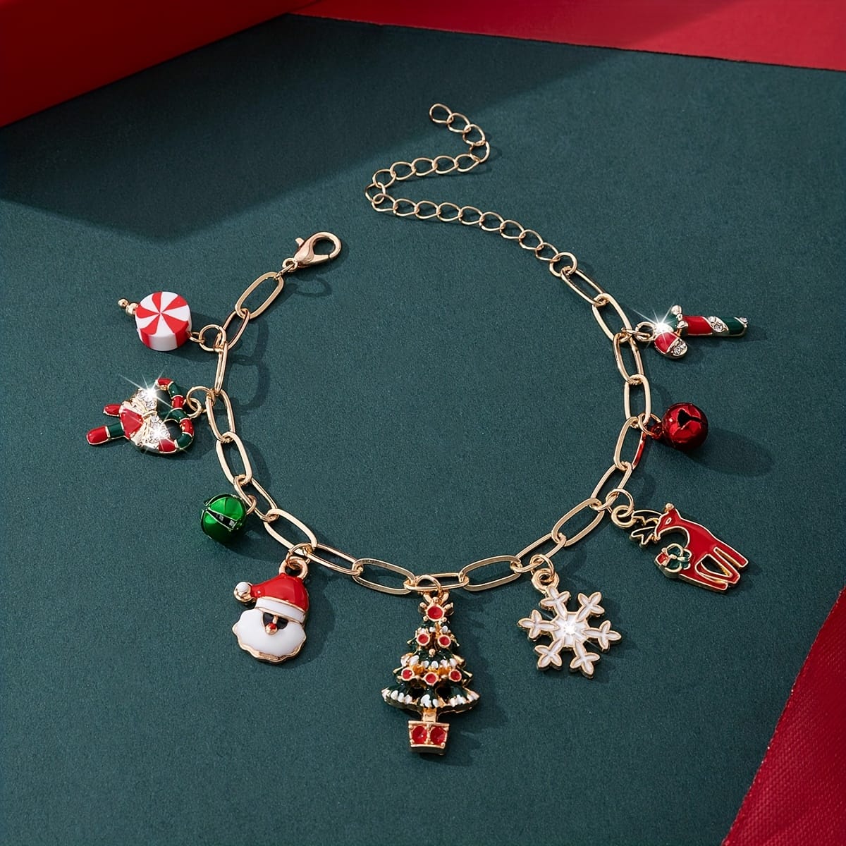 KissICON Colorful Cute Christmas Charm Bracelet – Festive Tree Snowflake