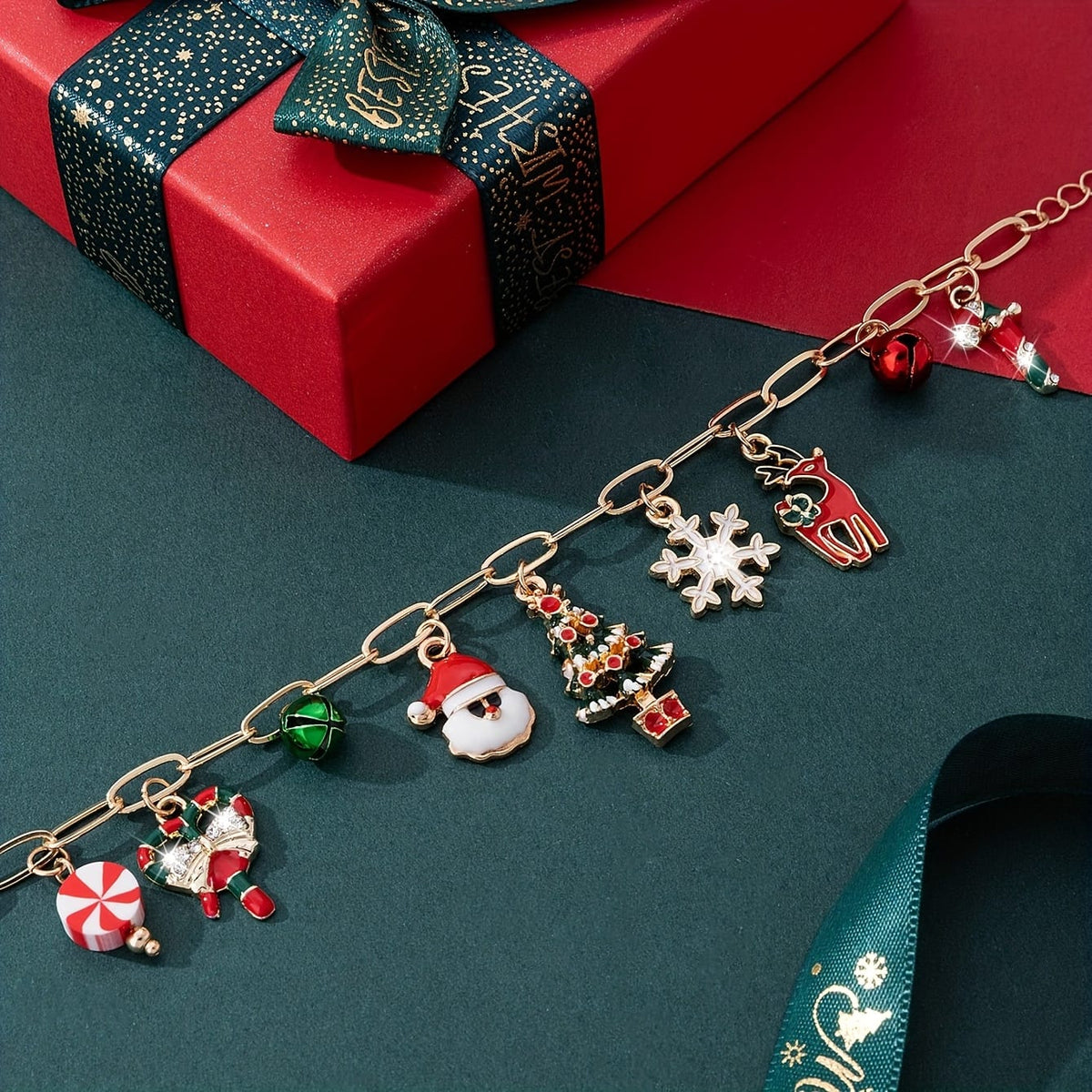 KissICON Colorful Cute Christmas Charm Bracelet – Festive Tree Snowflake