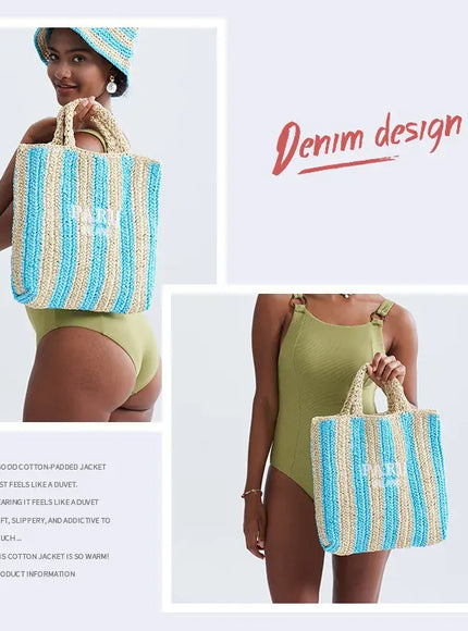 KissICON Colorful Striped Hand-woven Letter Embroidery Handbag