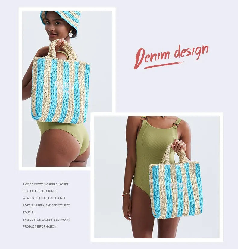 KissICON Colorful Striped Hand-woven Letter Embroidery Handbag