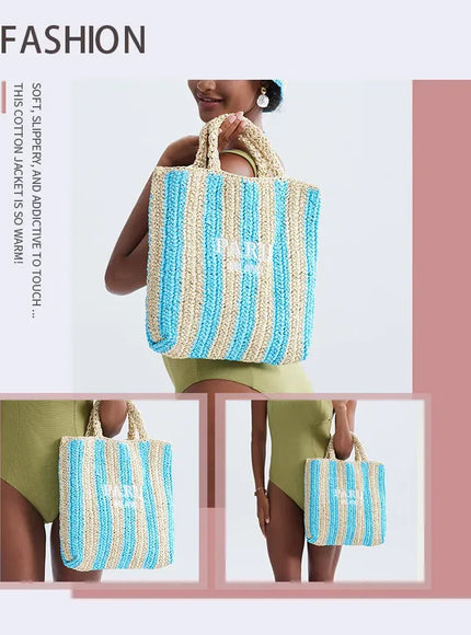 KissICON Colorful Striped Hand-woven Letter Embroidery Handbag