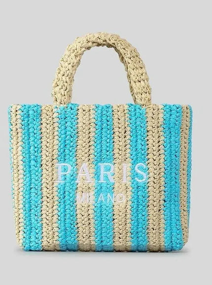 KissICON Colorful Striped Hand-woven Letter Embroidery Handbag