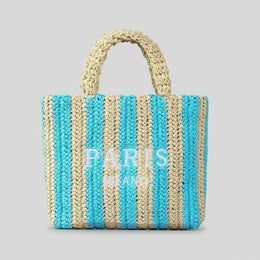 KissICON Colorful Striped Hand-woven Letter Embroidery Handbag
