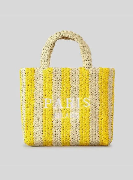 KissICON Colorful Striped Hand-woven Letter Embroidery Handbag