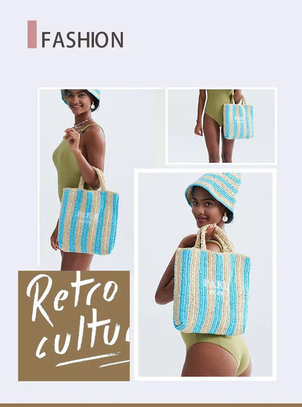 KissICON Colorful Striped Hand-woven Letter Embroidery Handbag