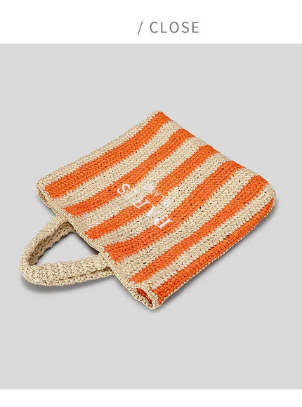 KissICON Colorful Striped Hand-woven Letter Embroidery Handbag
