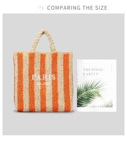 KissICON Colorful Striped Hand-woven Letter Embroidery Handbag