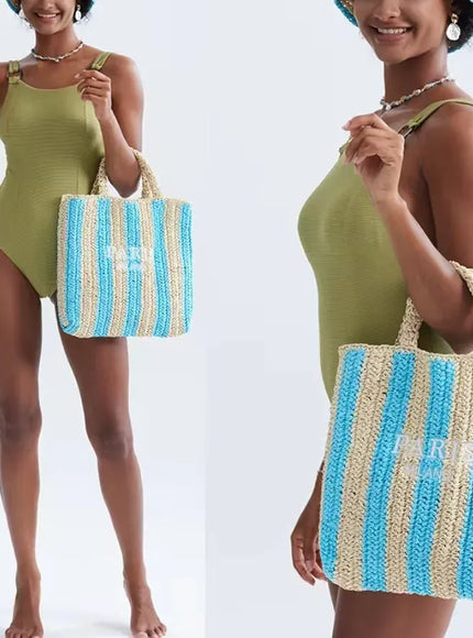 KissICON Colorful Striped Hand-woven Letter Embroidery Handbag