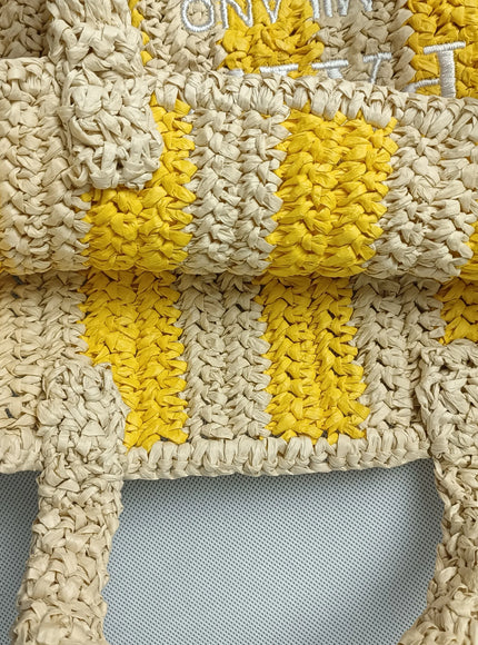KissICON Colorful Striped Hand-woven Letter Embroidery Handbag