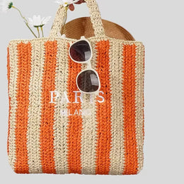 KissICON Colorful Striped Hand-woven Letter Embroidery Handbag