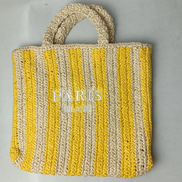 KissICON Colorful Striped Hand-woven Letter Embroidery Handbag