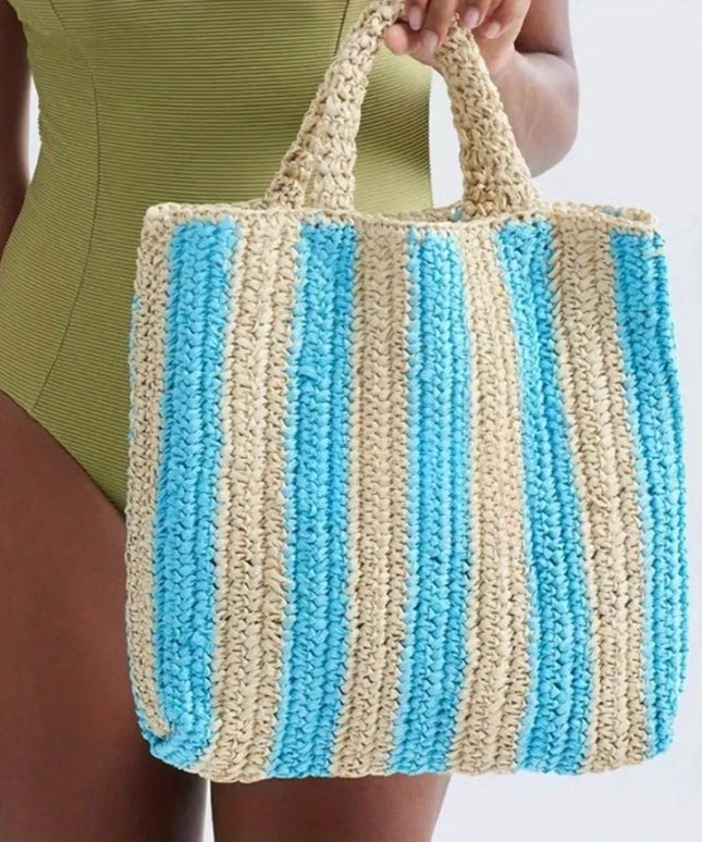 KissICON Colorful Striped Hand-woven Letter Embroidery Handbag