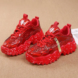 Dropshipman Comemore Women New Bling Platform Sneakers for Girls Casual Chunky Sneaker 6cm Thick Bottom Sports Shoes Platform Red Silver 40