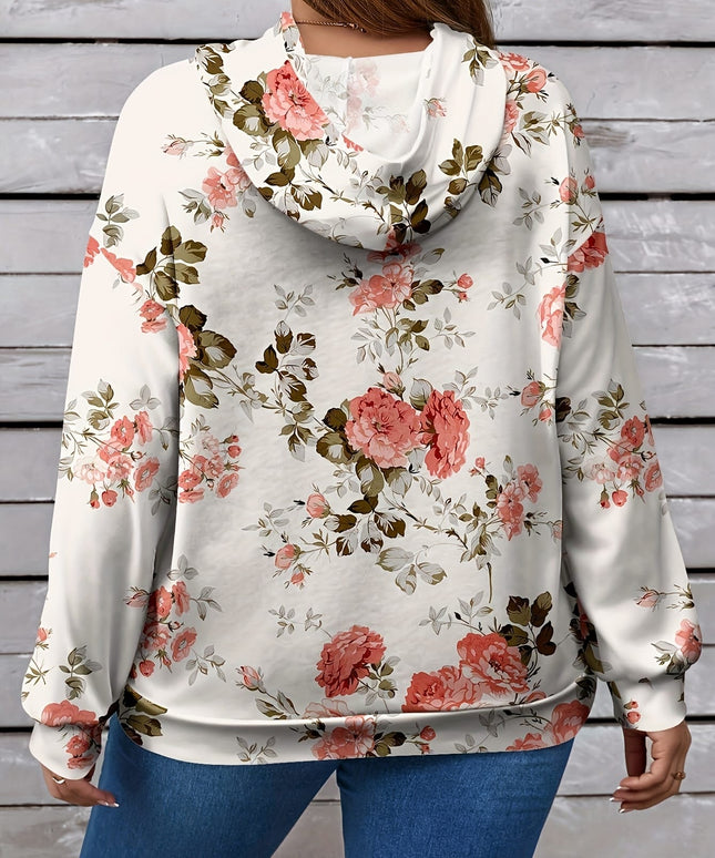 jkthpu-45 Comfortable Floral Knit Hoodie for Plus Size Women | KissICON