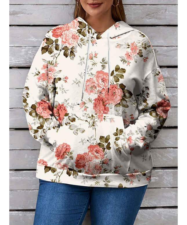 jkthpu-45 Comfortable Floral Knit Hoodie for Plus Size Women | KissICON