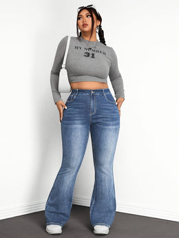 jkthpu-45 Comfortable MidRise Plus Size Flare Jeans  Light Blue Wash