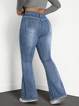 jkthpu-45 Comfortable MidRise Plus Size Flare Jeans  Light Blue Wash