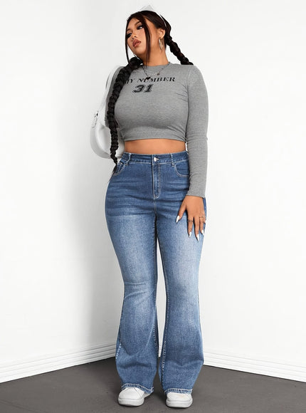 jkthpu-45 Comfortable MidRise Plus Size Flare Jeans  Light Blue Wash
