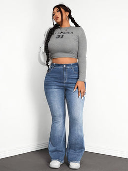 jkthpu-45 Comfortable MidRise Plus Size Flare Jeans  Light Blue Wash