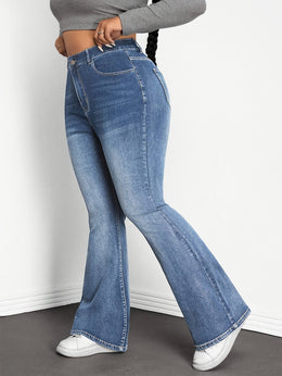 jkthpu-45 Comfortable MidRise Plus Size Flare Jeans  Light Blue Wash