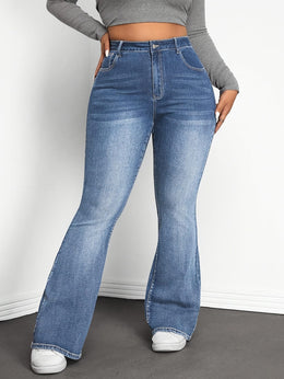 jkthpu-45 Comfortable MidRise Plus Size Flare Jeans  Light Blue Wash