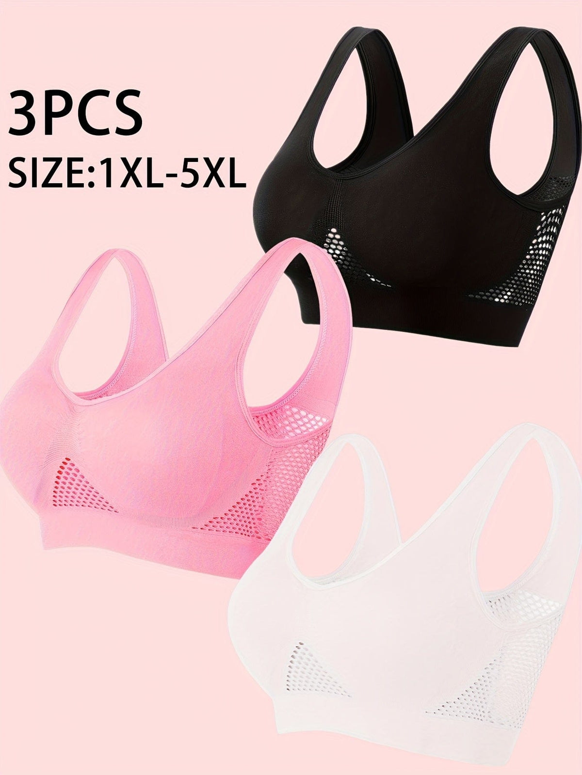 KissICON Comfy Mesh Wireless Bras – 3 Unpadded